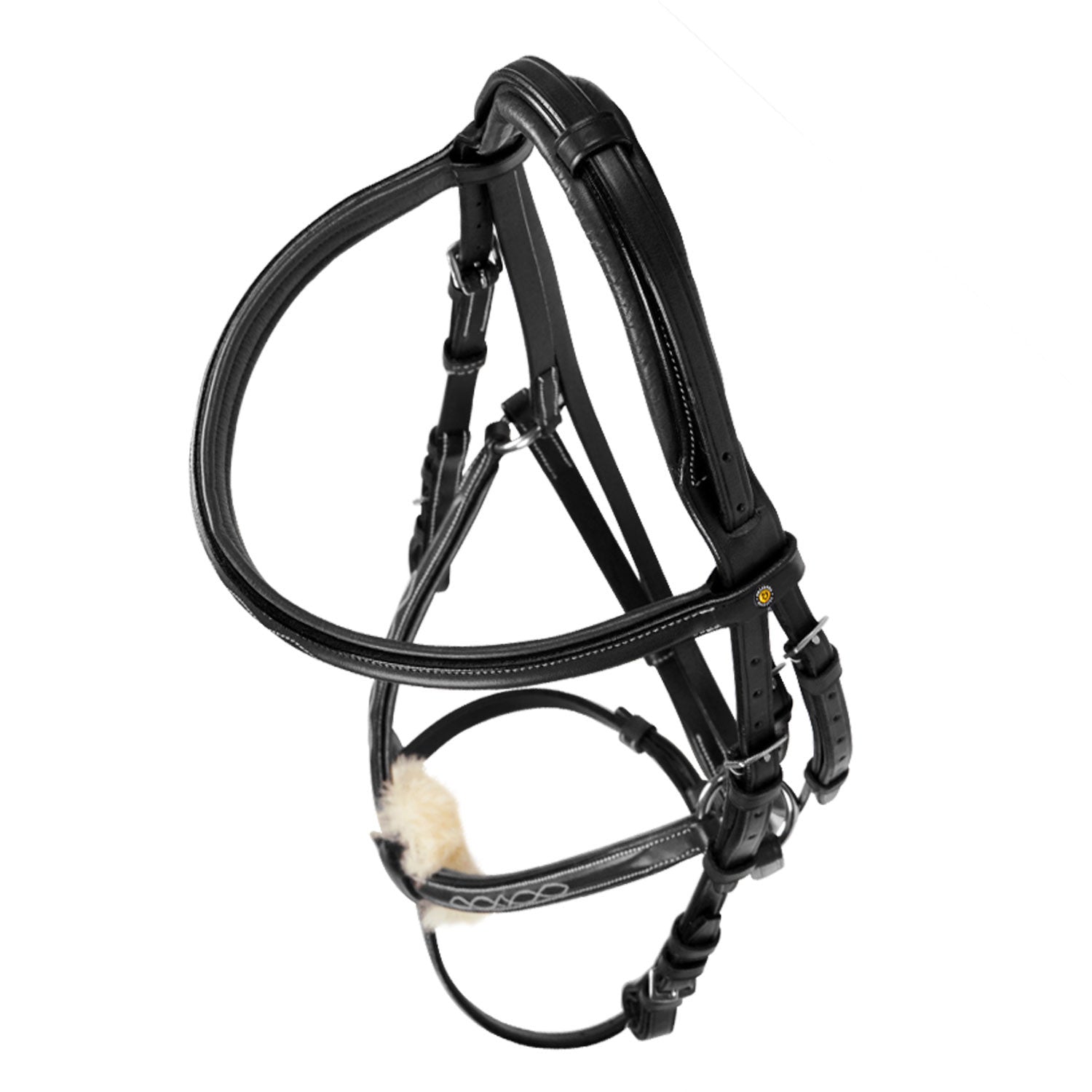 Bridle with mexican noseband and synthetic sheepskin