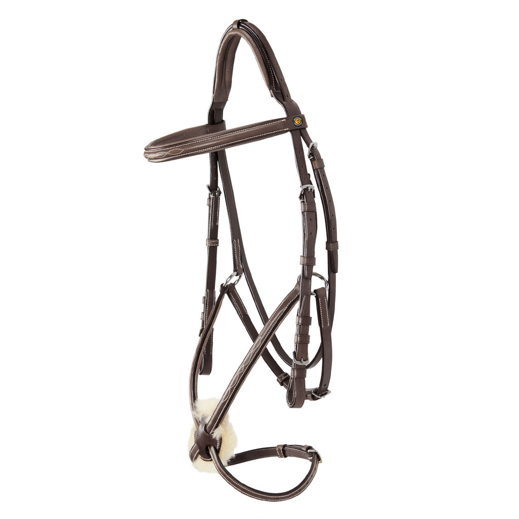 Bridle with mexican noseband and synthetic sheepskin