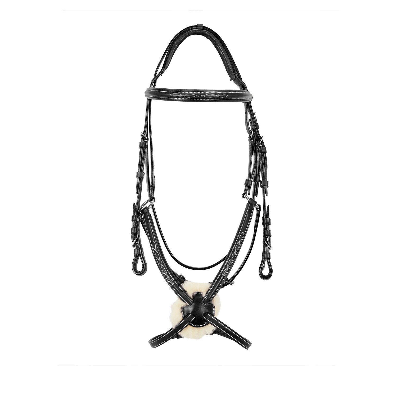 Bridle with mexican noseband and synthetic sheepskin