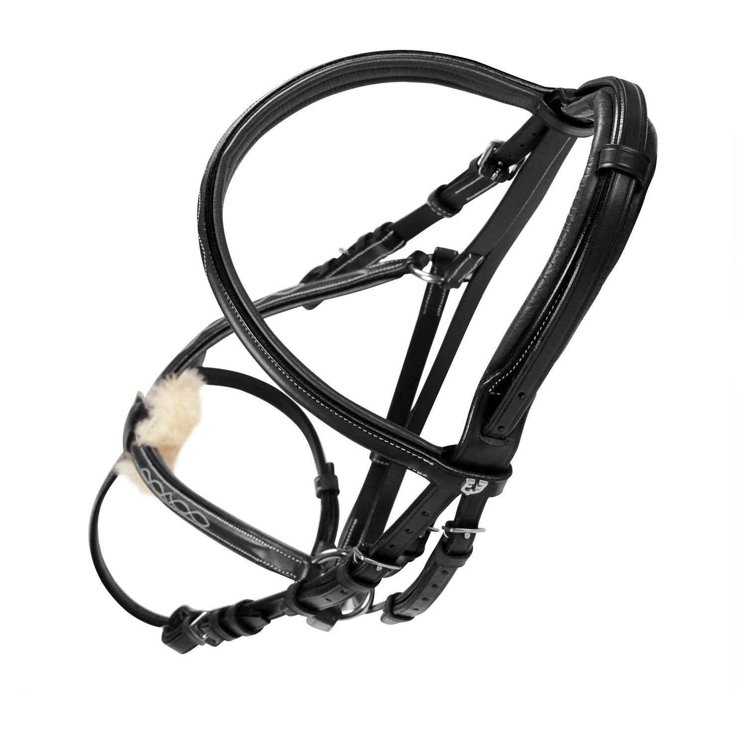 Bridle with mexican noseband and synthetic sheepskin