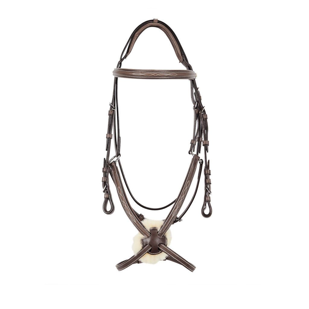 Bridle with mexican noseband and synthetic sheepskin