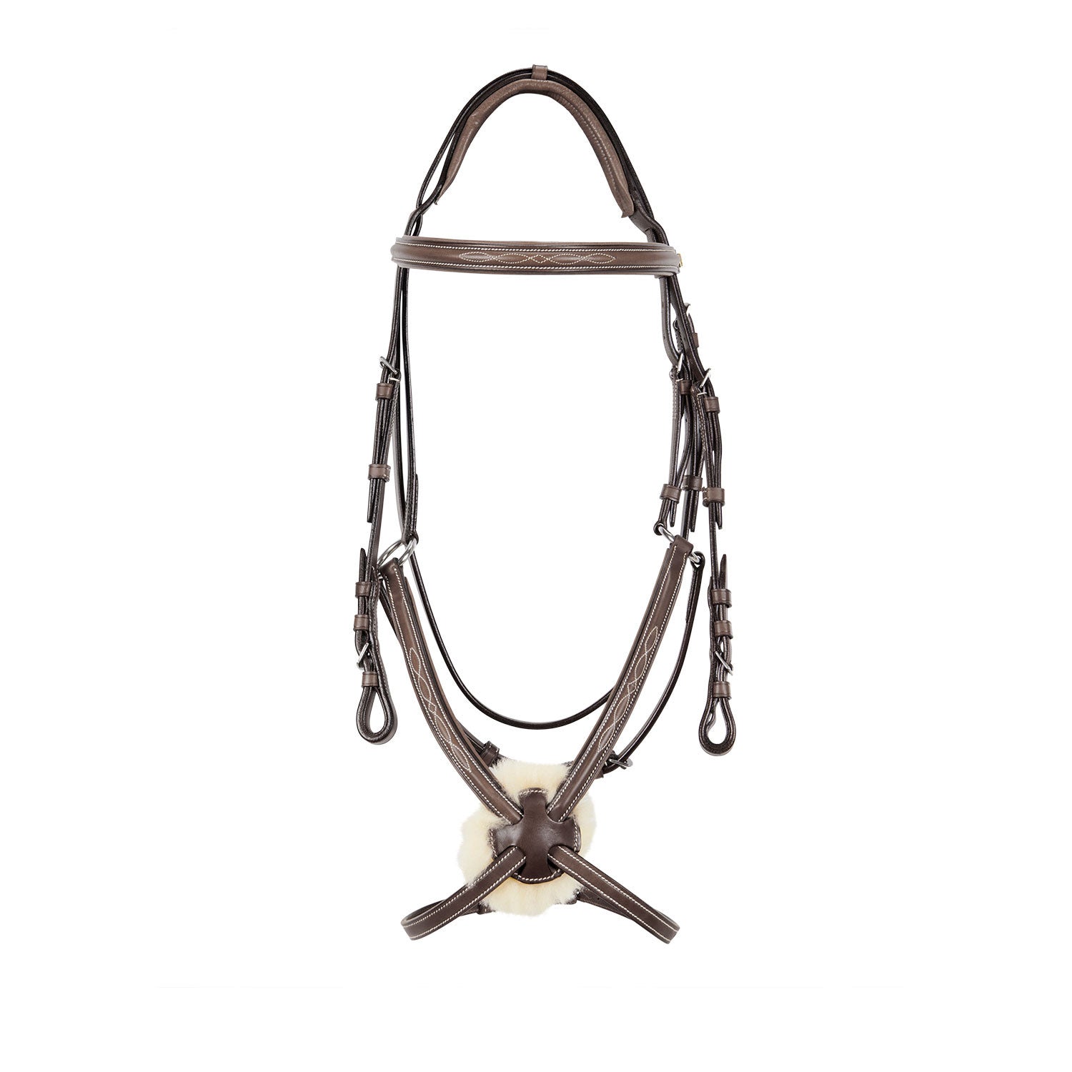 Bridle with mexican noseband and synthetic sheepskin
