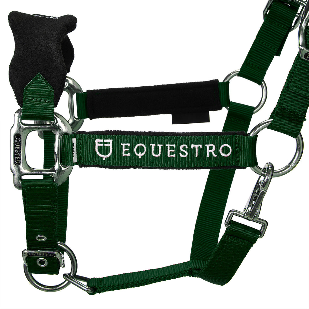 Halter with double adjustment and lead rope