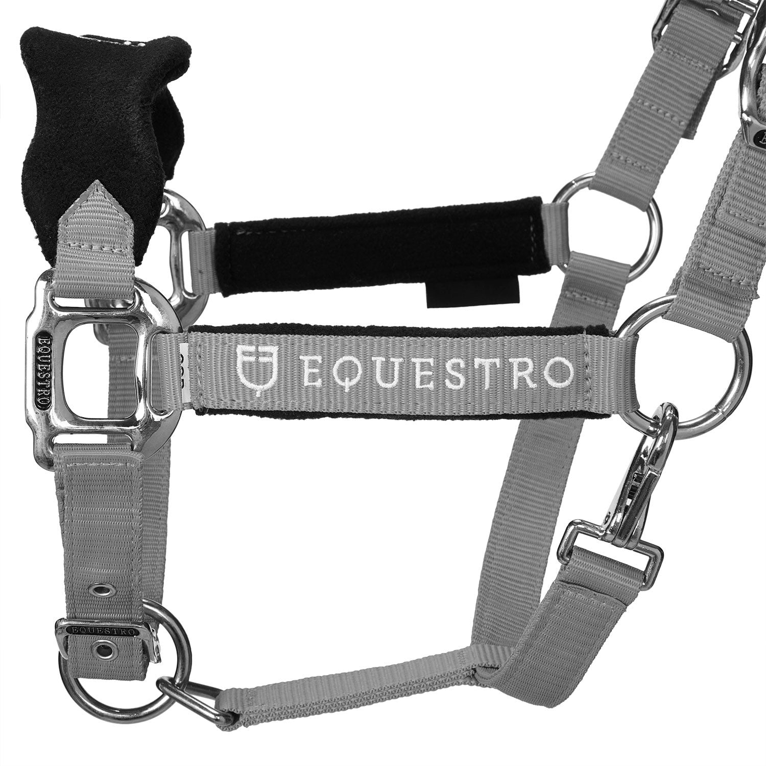 Halter with double adjustment and lead rope