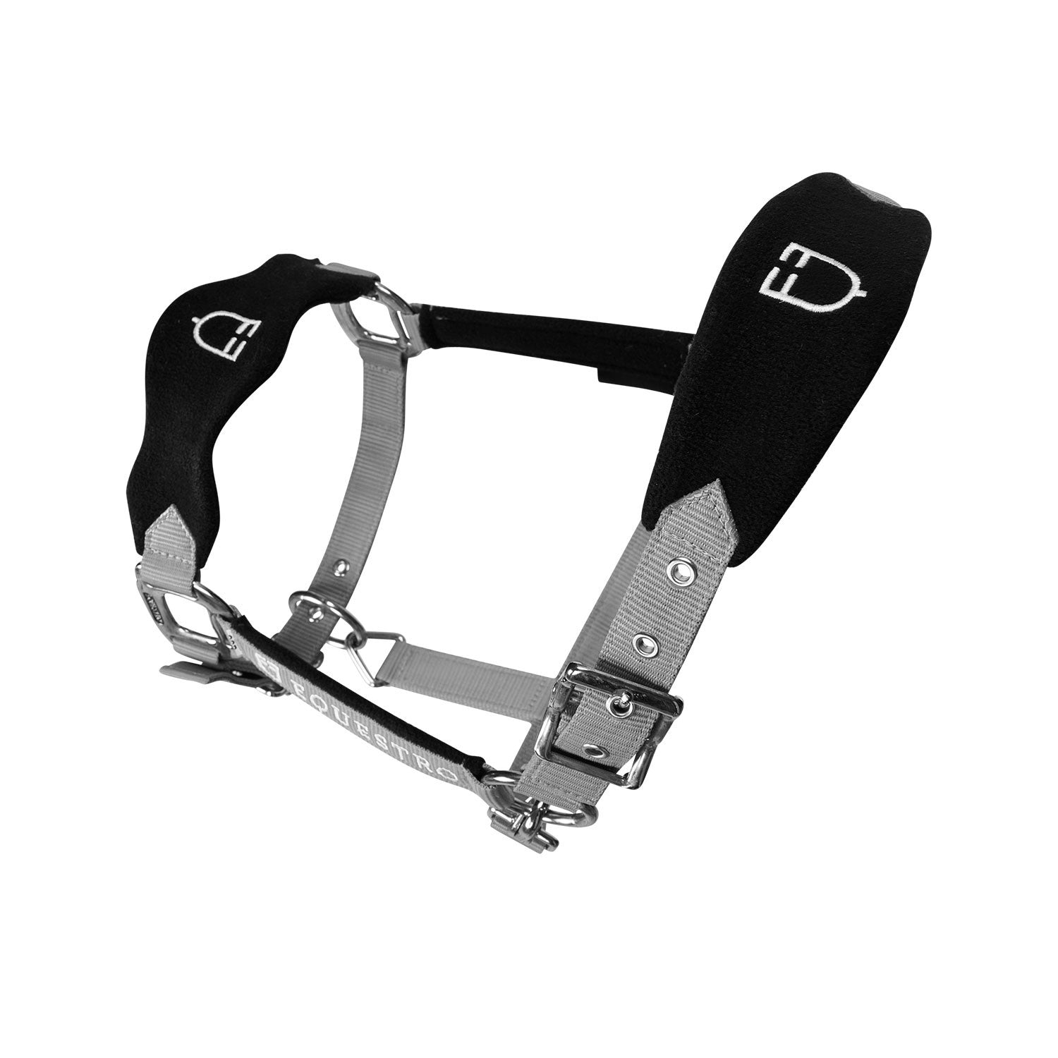 Halter with double adjustment and lead rope