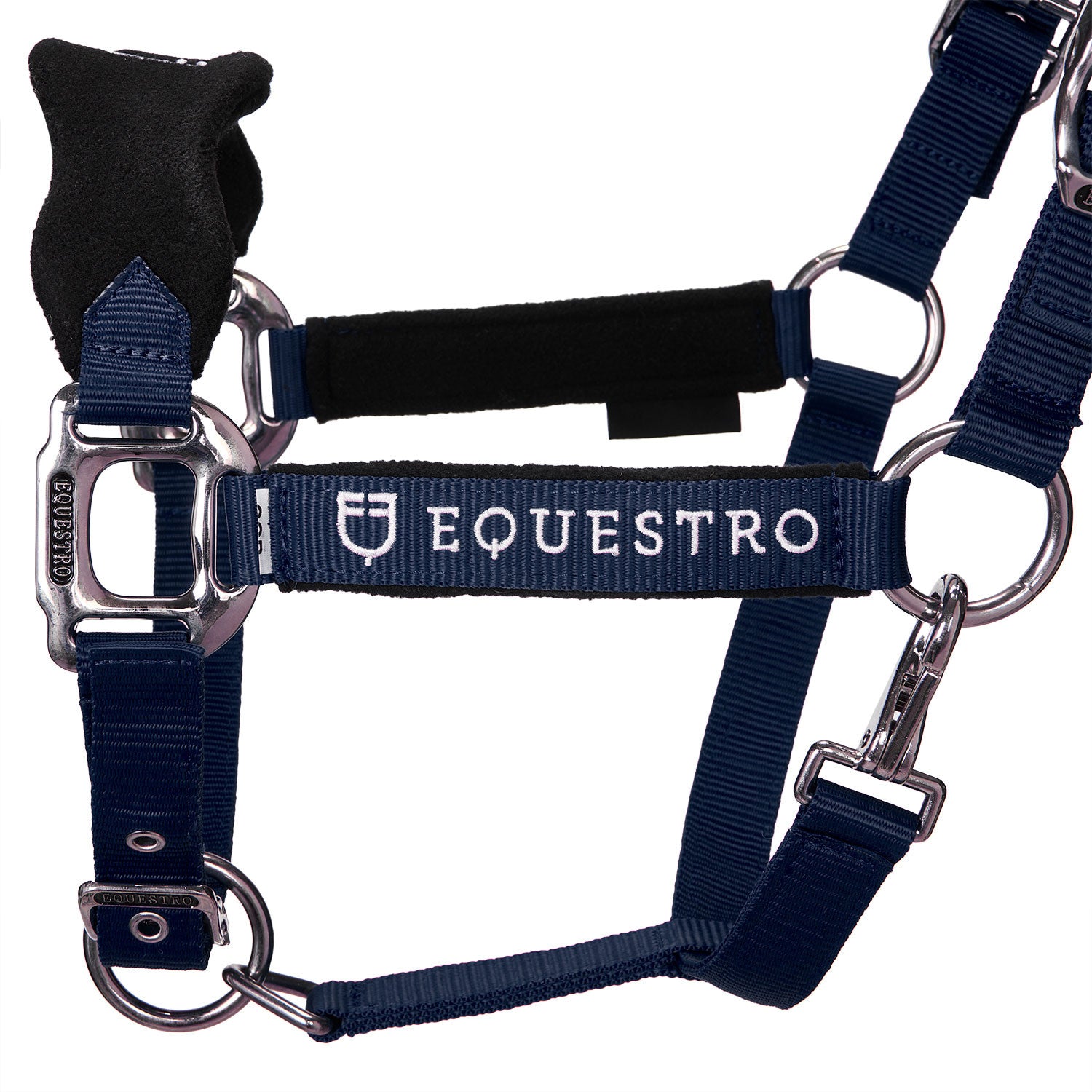 Halter with double adjustment and lead rope