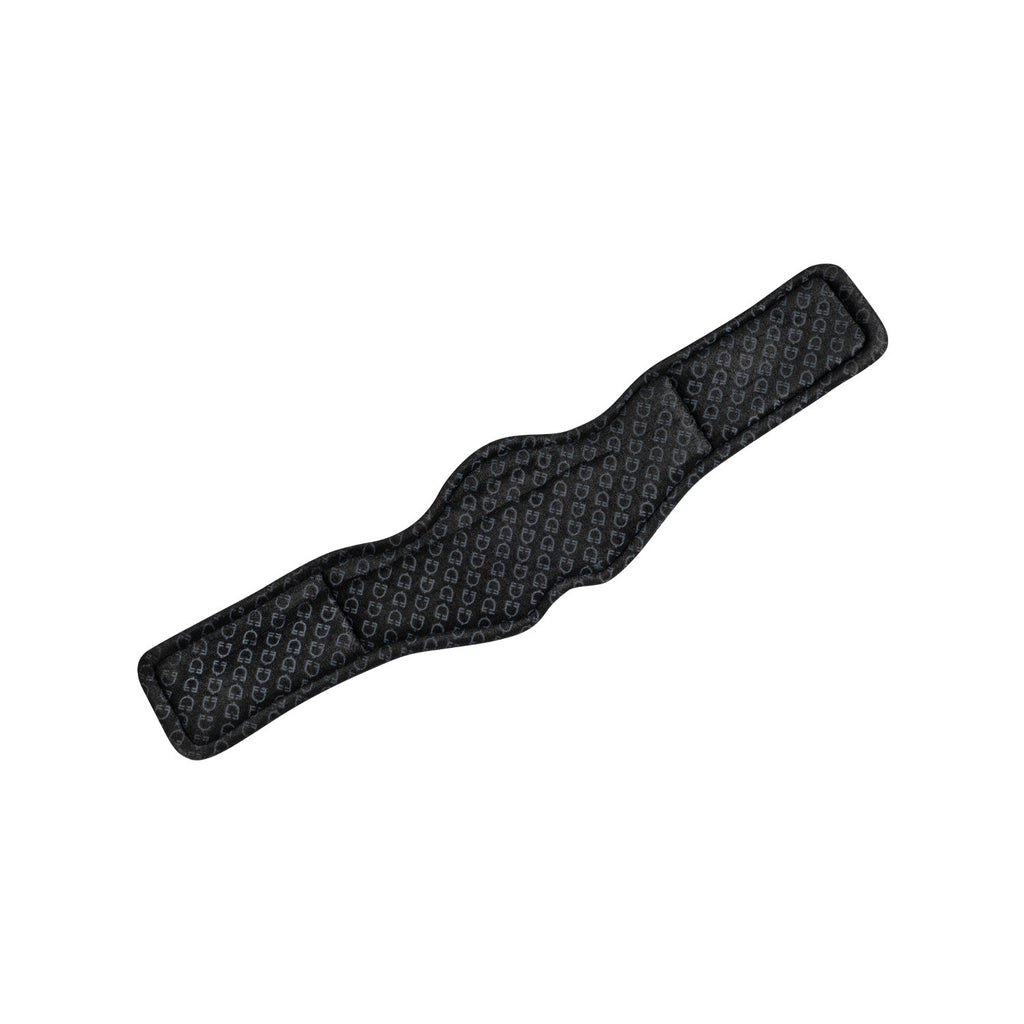 Shaped dressage girth in leather with engraved logo