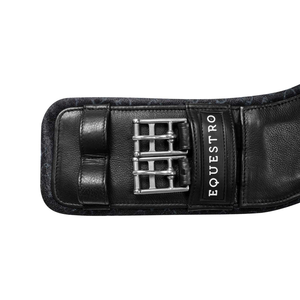 Shaped dressage girth in leather with engraved logo
