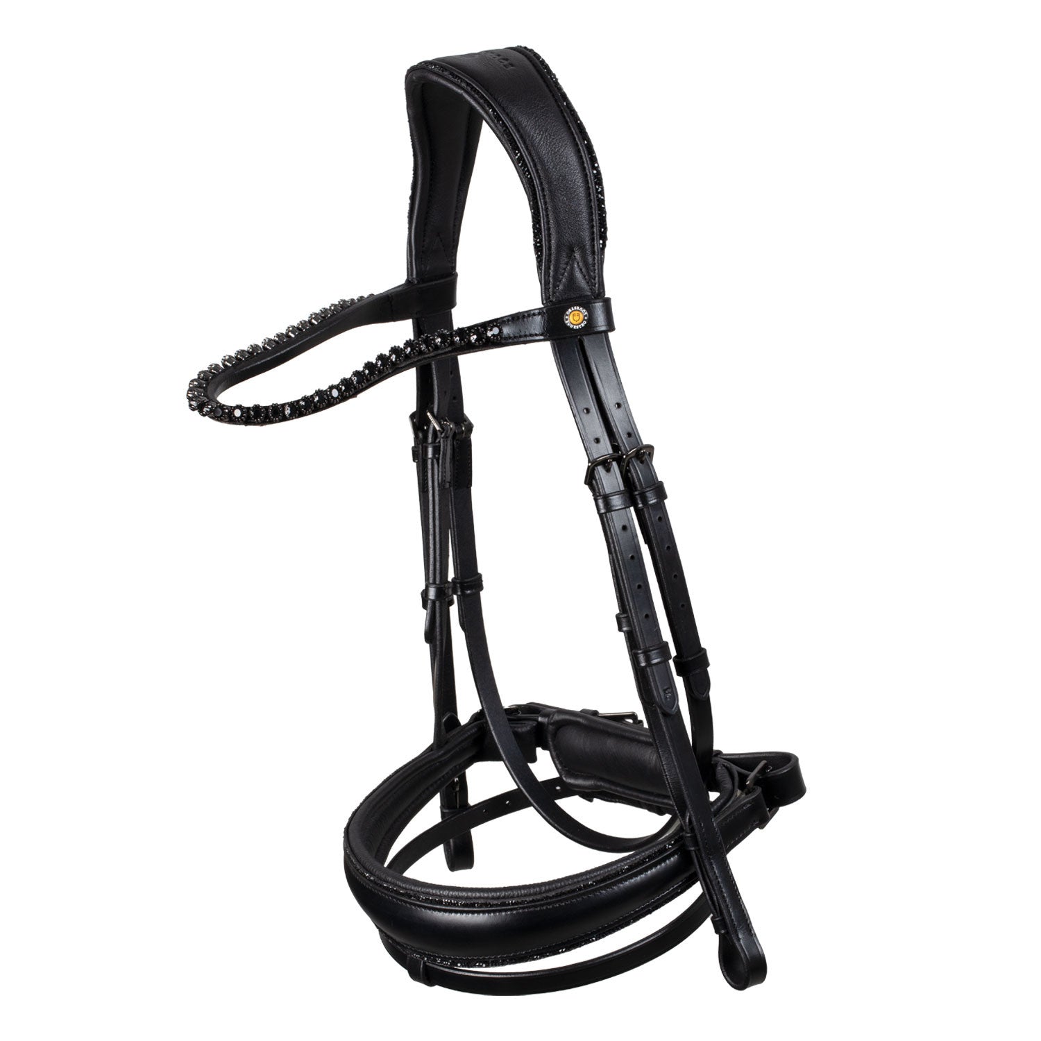 Anatomical leather dressage bridle with rhinestones