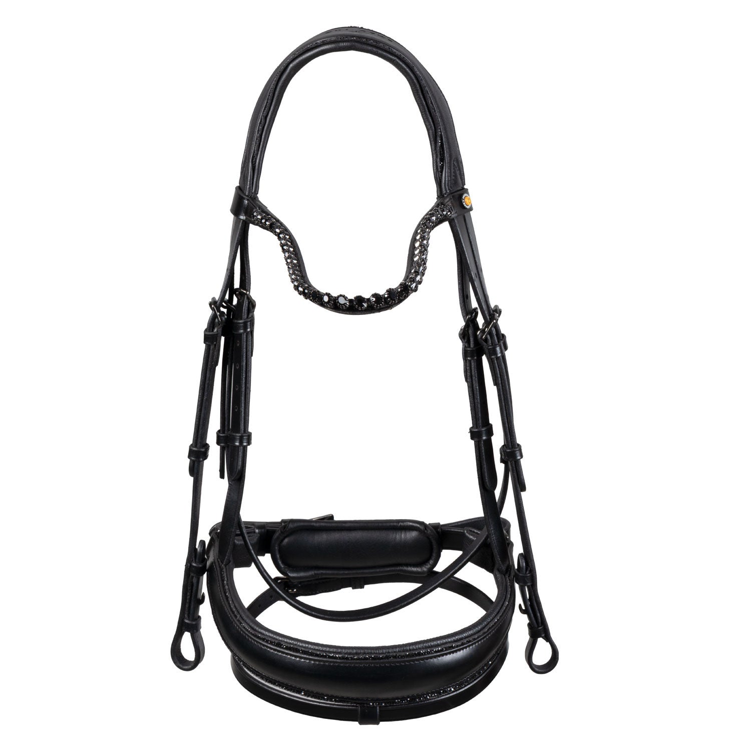 Anatomical leather dressage bridle with rhinestones