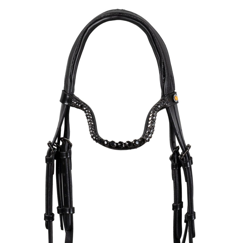 Anatomical leather dressage bridle with rhinestones