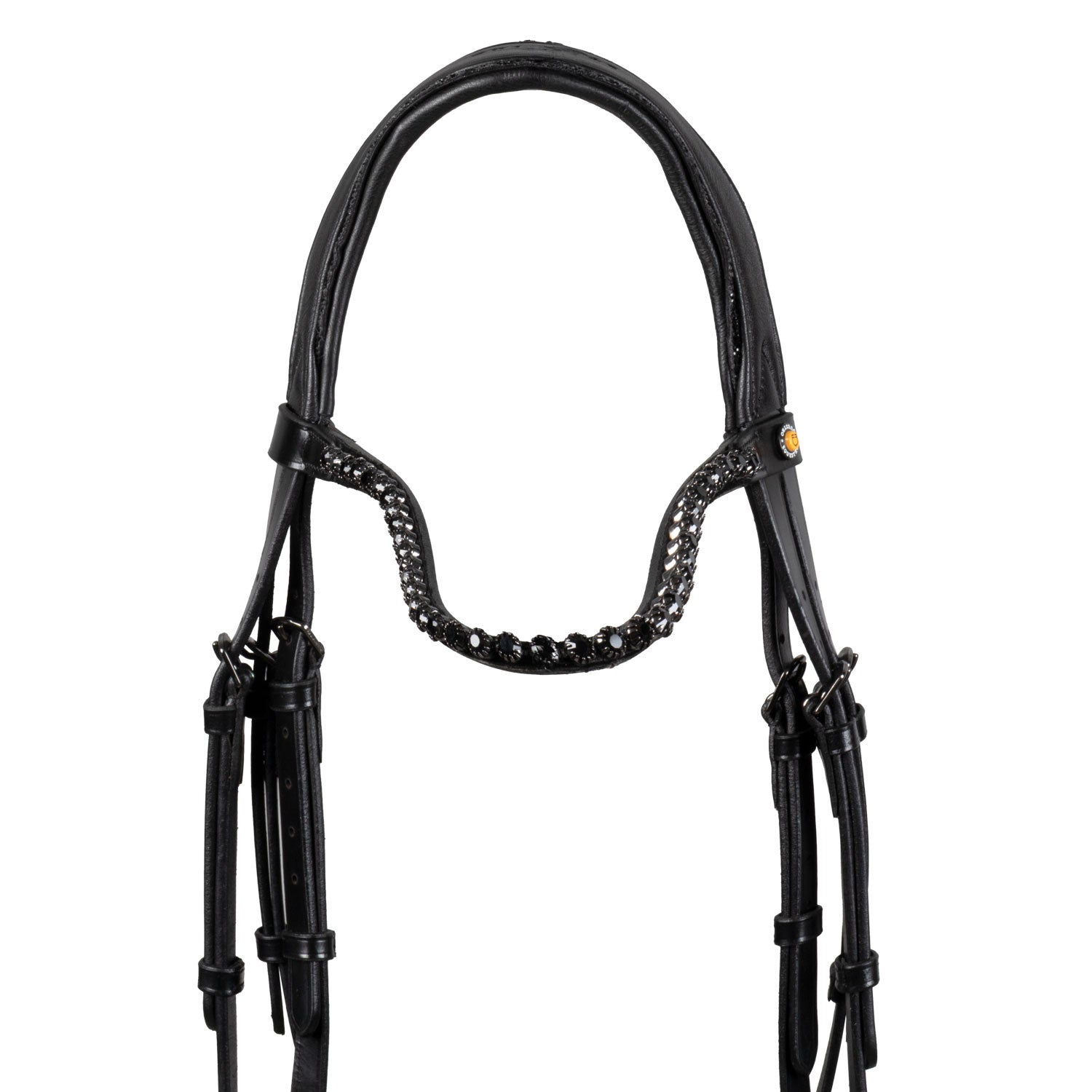 Anatomical leather dressage bridle with rhinestones