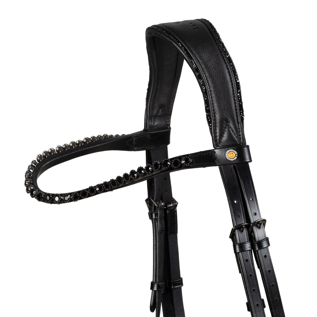 Anatomical leather dressage bridle with rhinestones