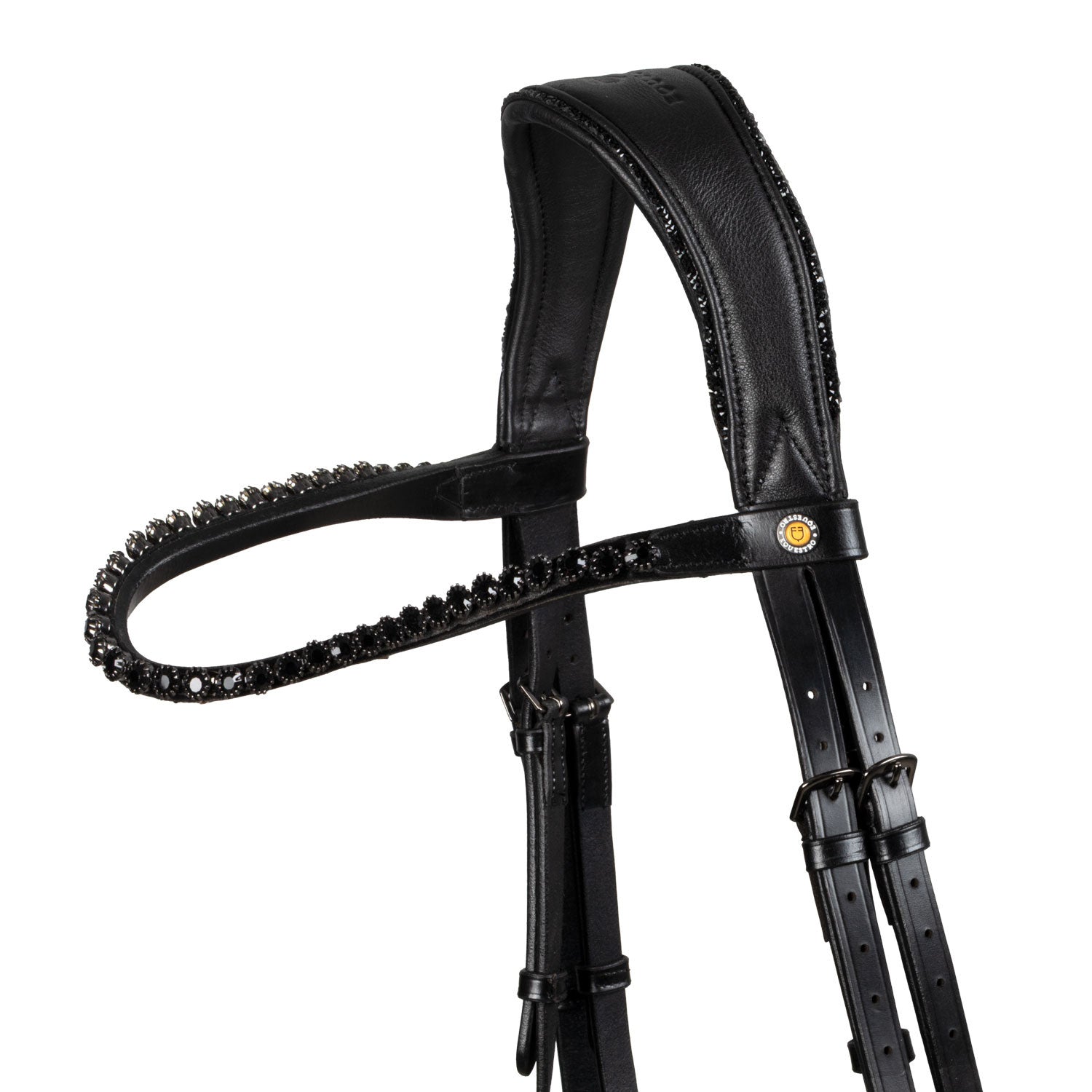Anatomical leather dressage bridle with rhinestones