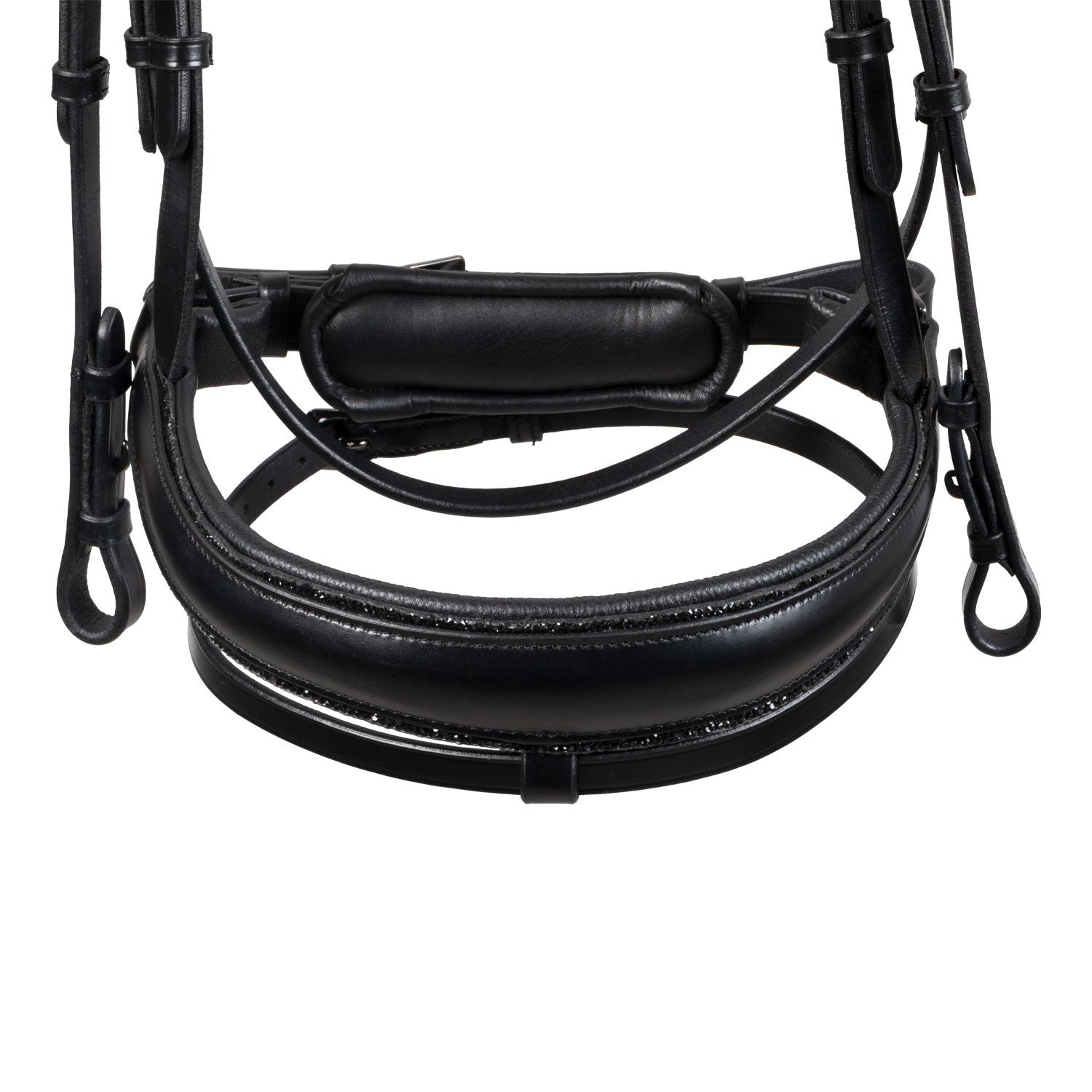 Anatomical leather dressage bridle with rhinestones