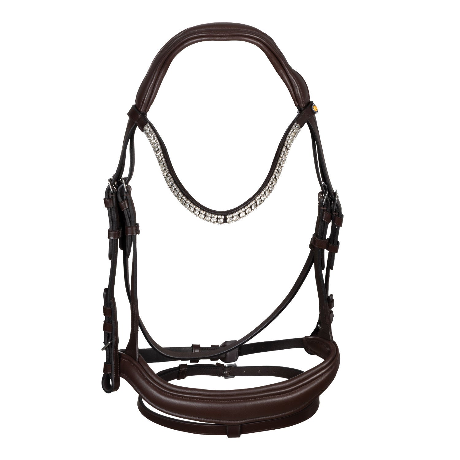 Black leather anatomical bridle with rhinestones