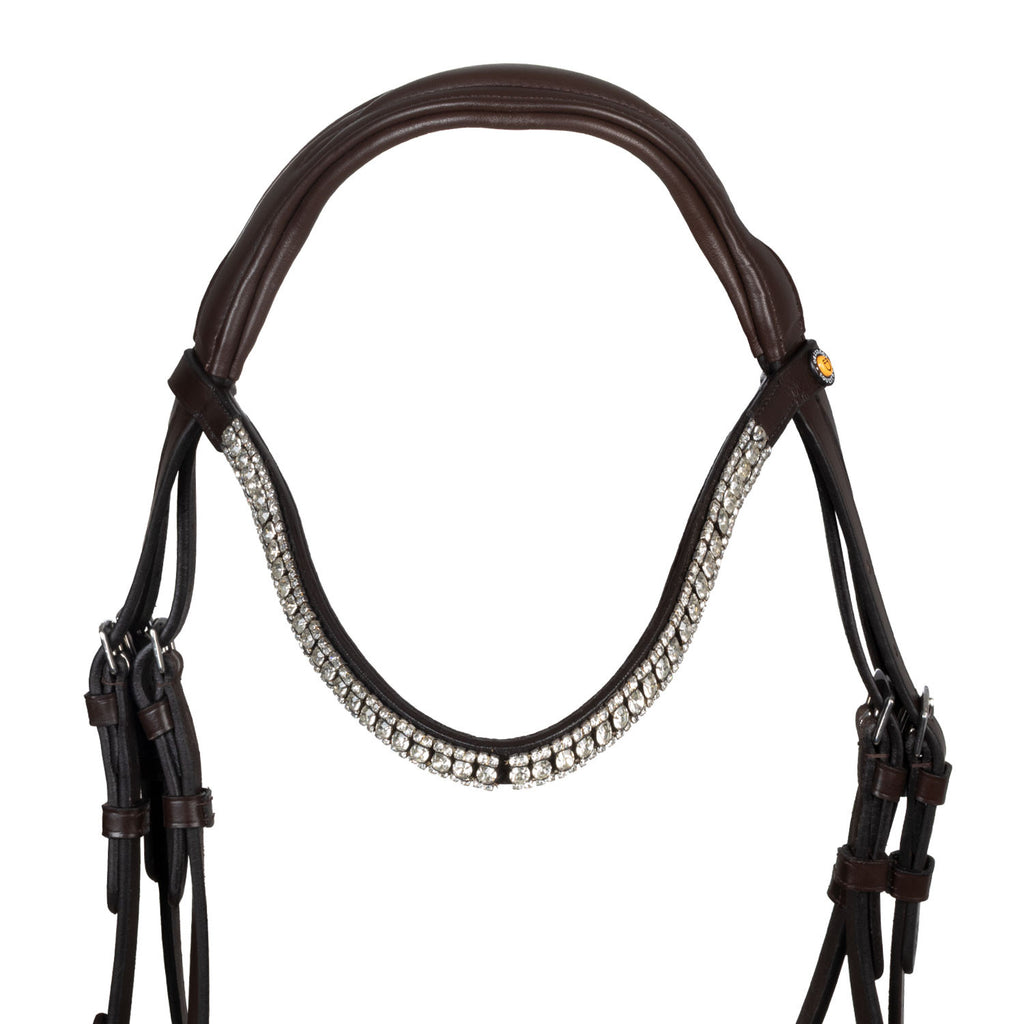 Black leather anatomical bridle with rhinestones
