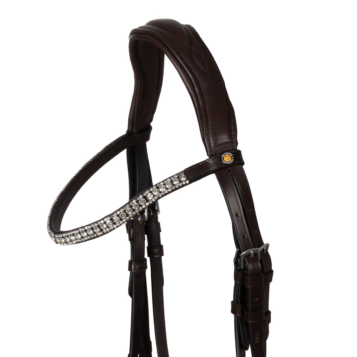 Black leather anatomical bridle with rhinestones