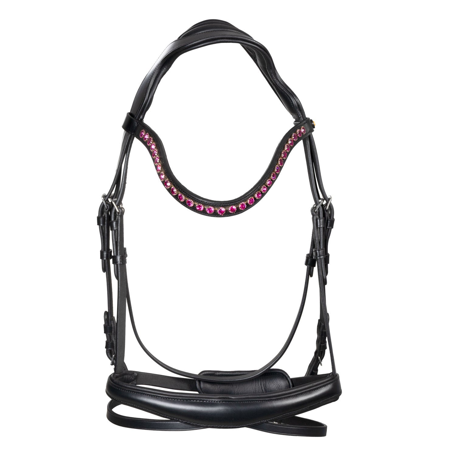 Anatomical bridle with fuchsia rhinestones