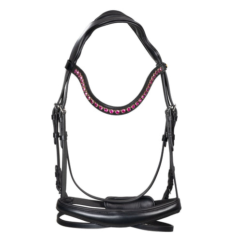 Equestro Anatomical bridle with fuchsia rhinestones