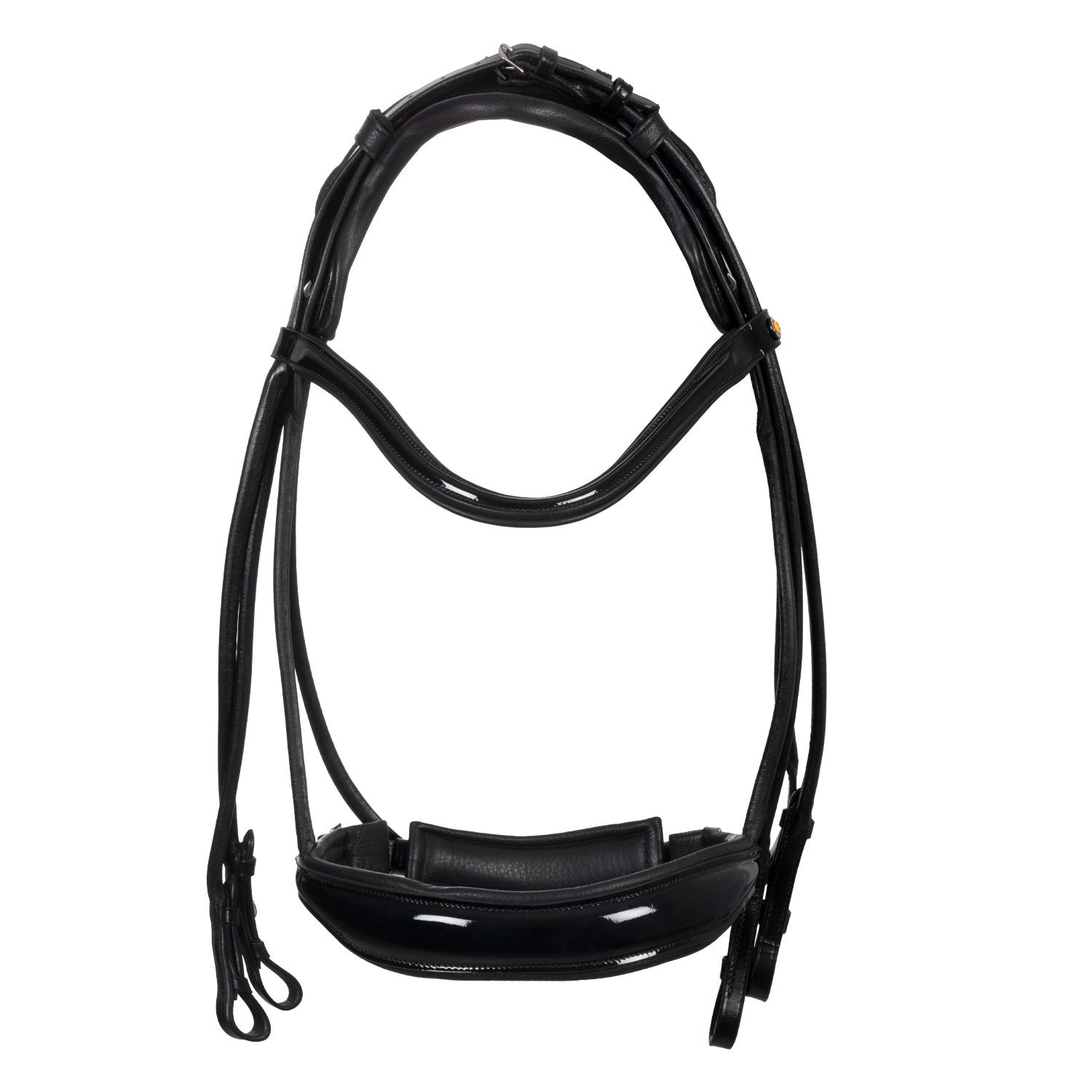Leather dressage bridle with anatomical headpiece