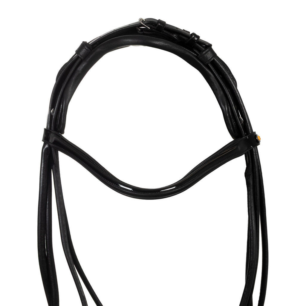 Leather dressage bridle with anatomical headpiece