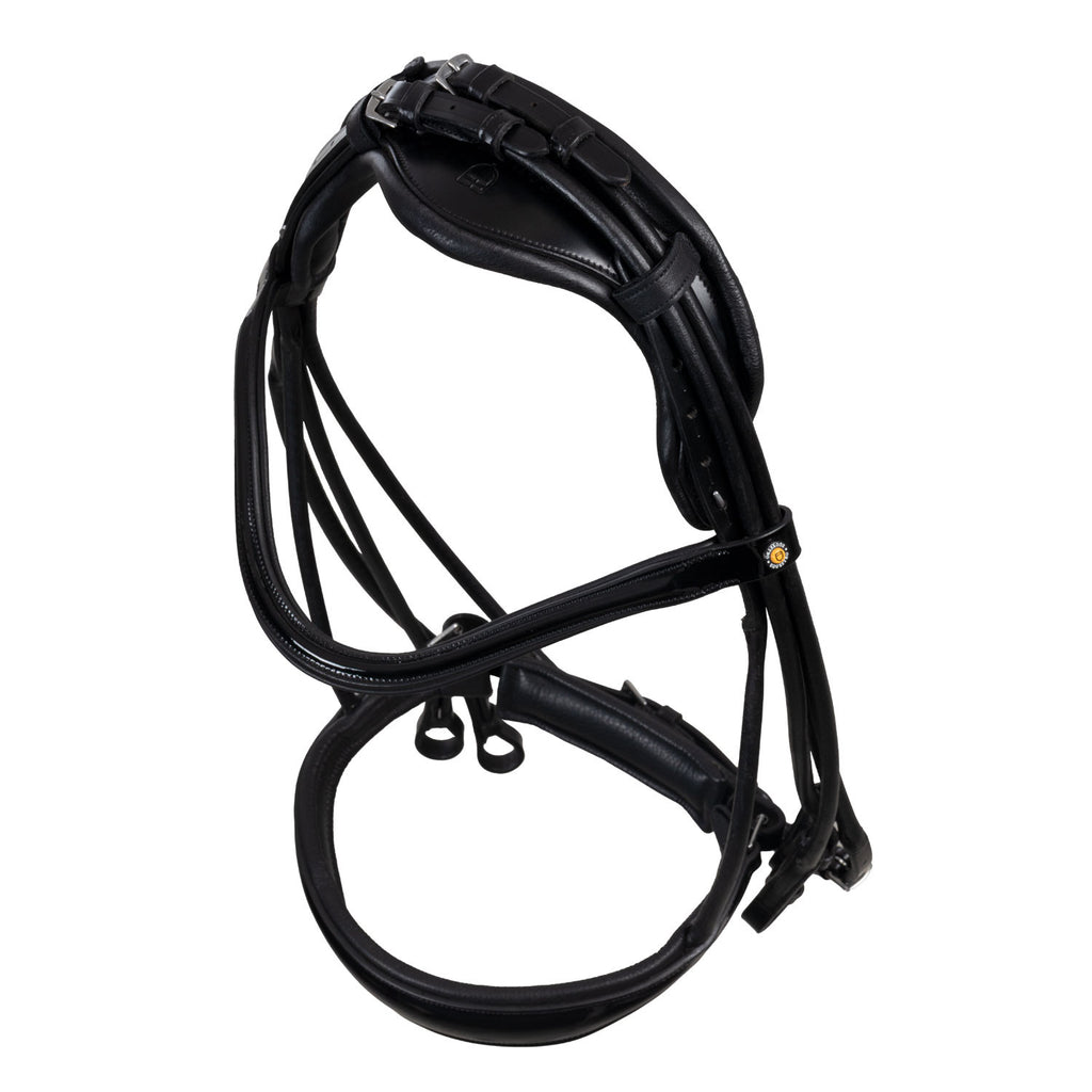 Leather dressage bridle with anatomical headpiece