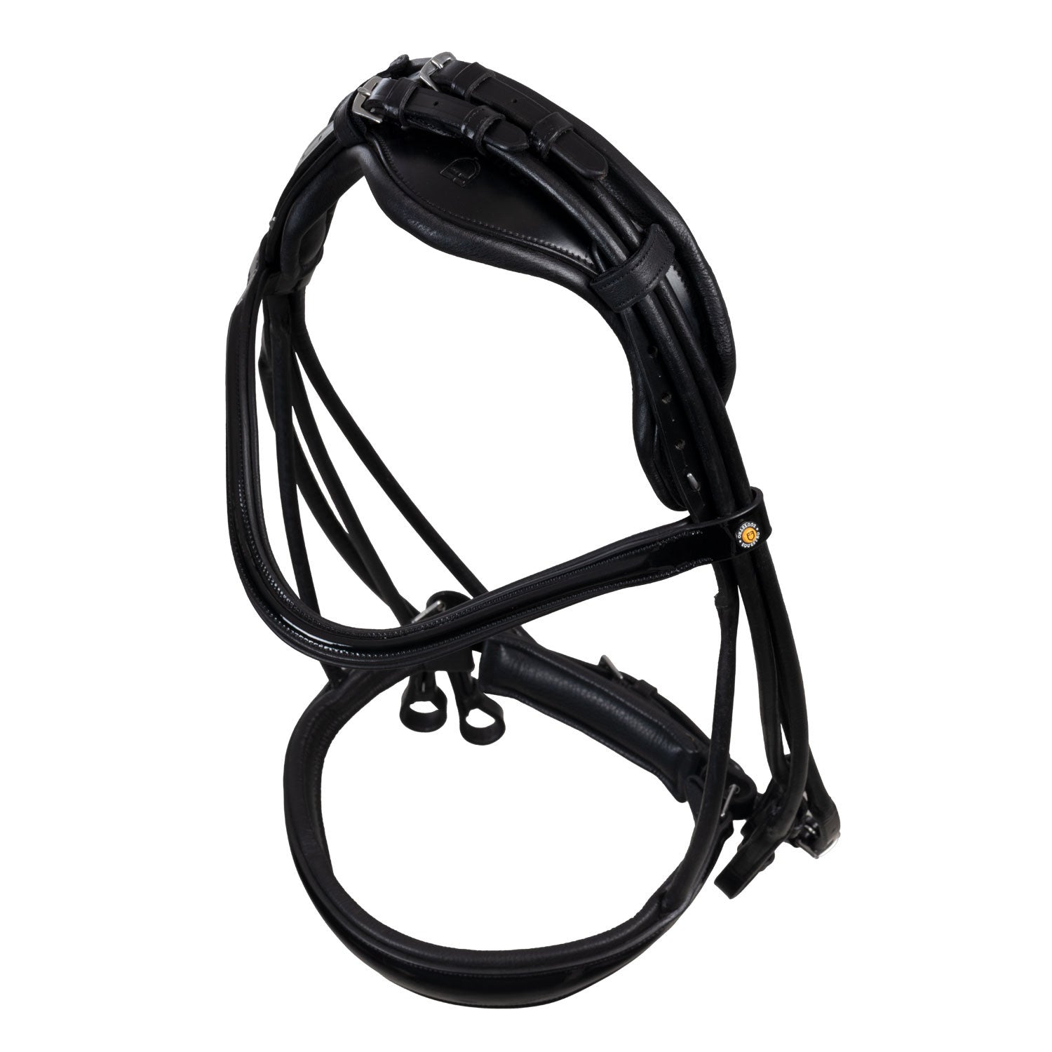 Leather dressage bridle with anatomical headpiece