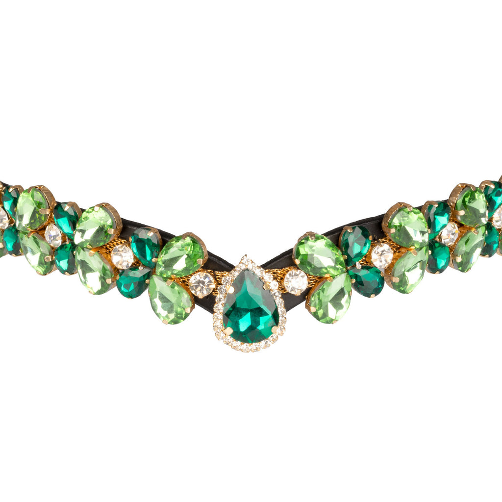 Equestro Green Ray Crystal leather browband