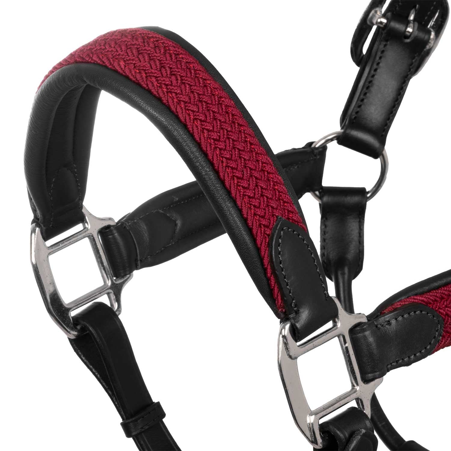 Leather halter with braided nylon inserts