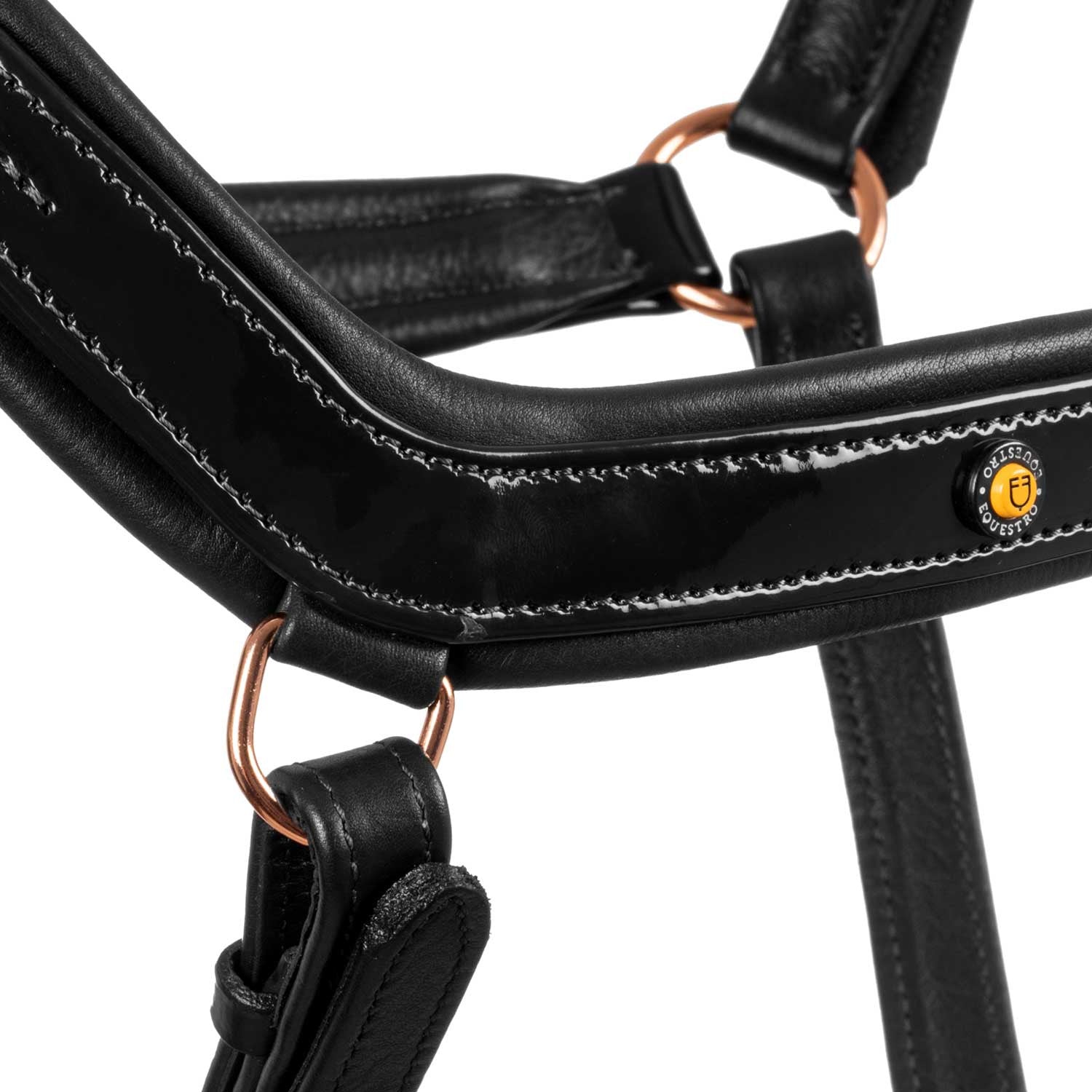 Polished leather halter with rose gold buckles