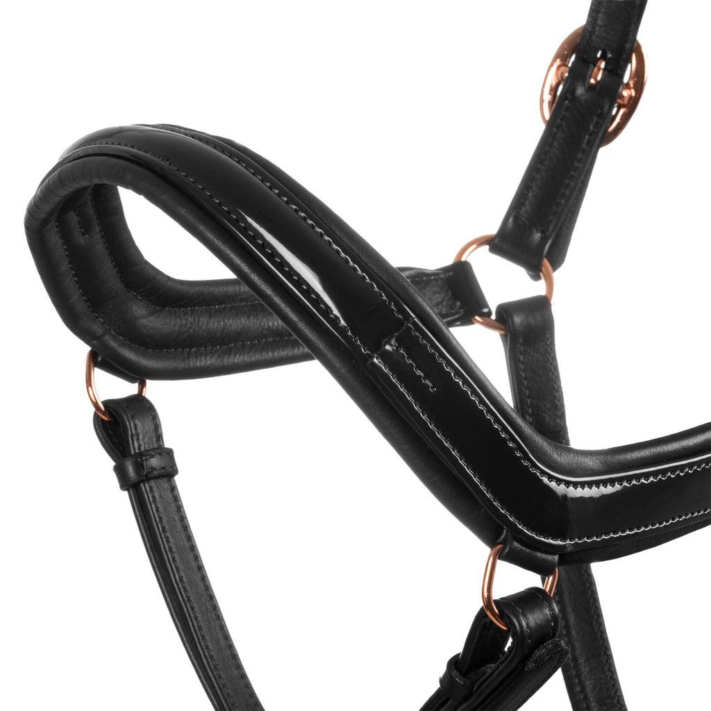 Polished leather halter with rose gold buckles