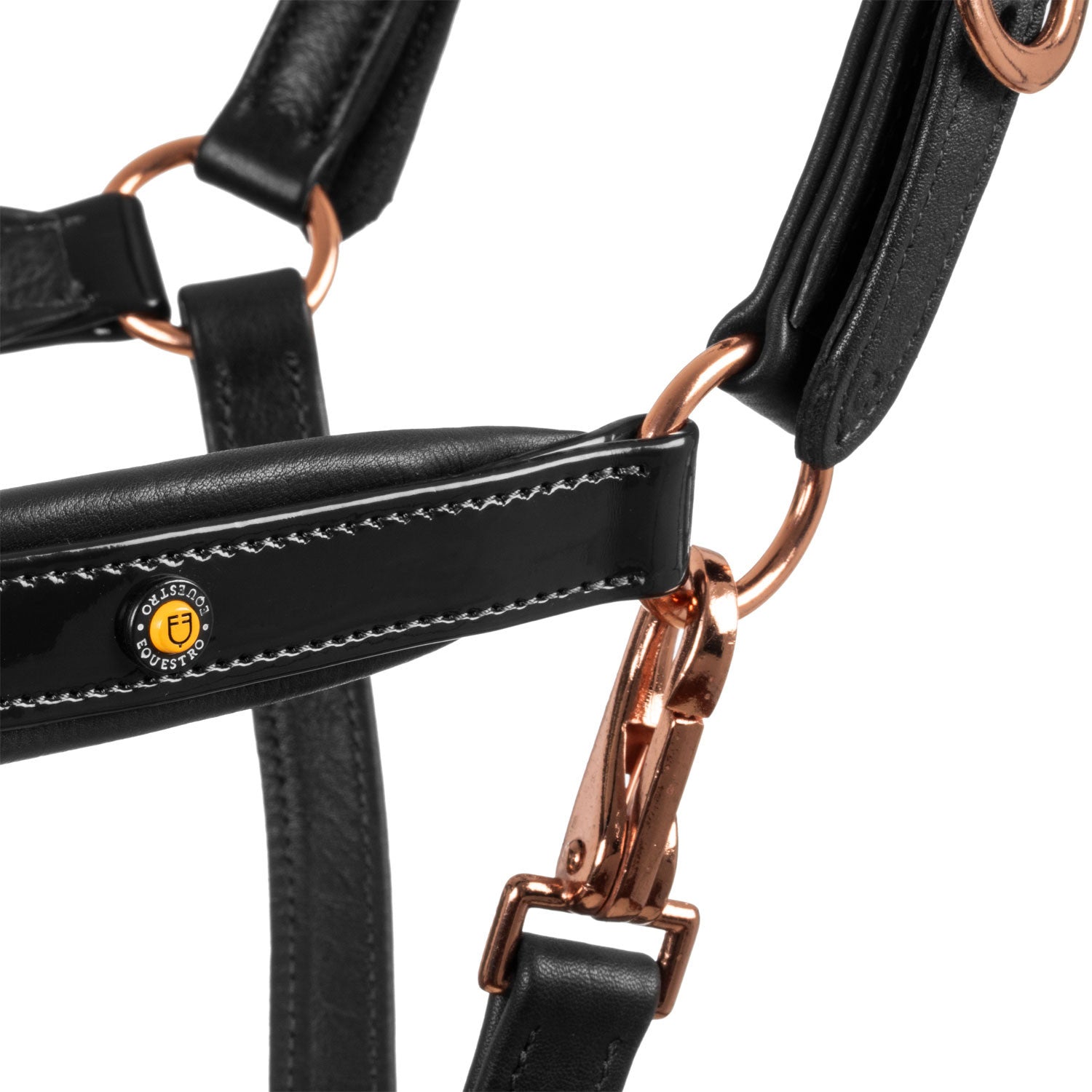 Polished leather halter with rose gold buckles