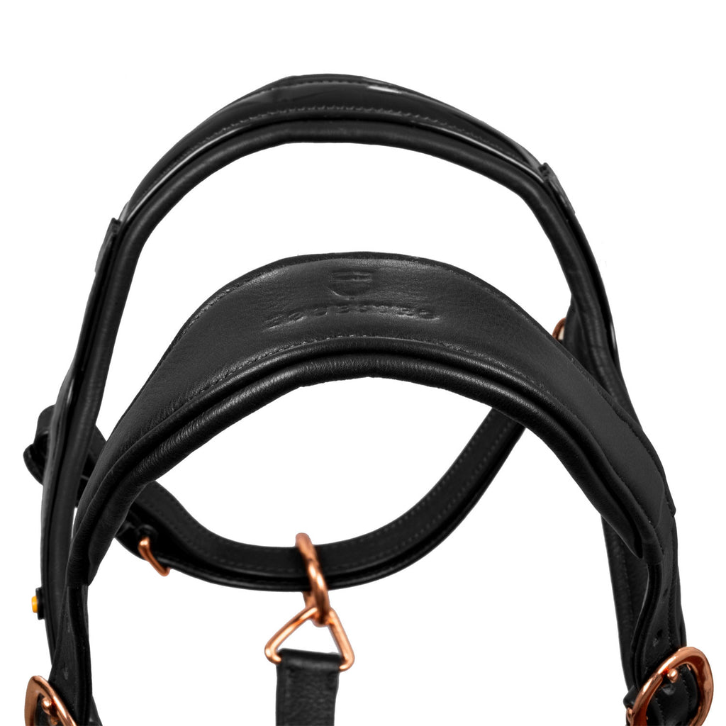 Polished leather halter with rose gold buckles