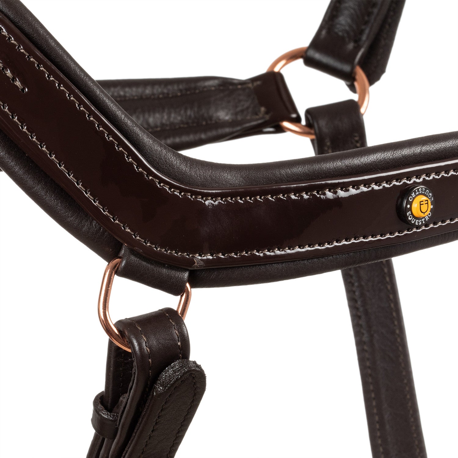 Polished leather halter with rose gold buckles