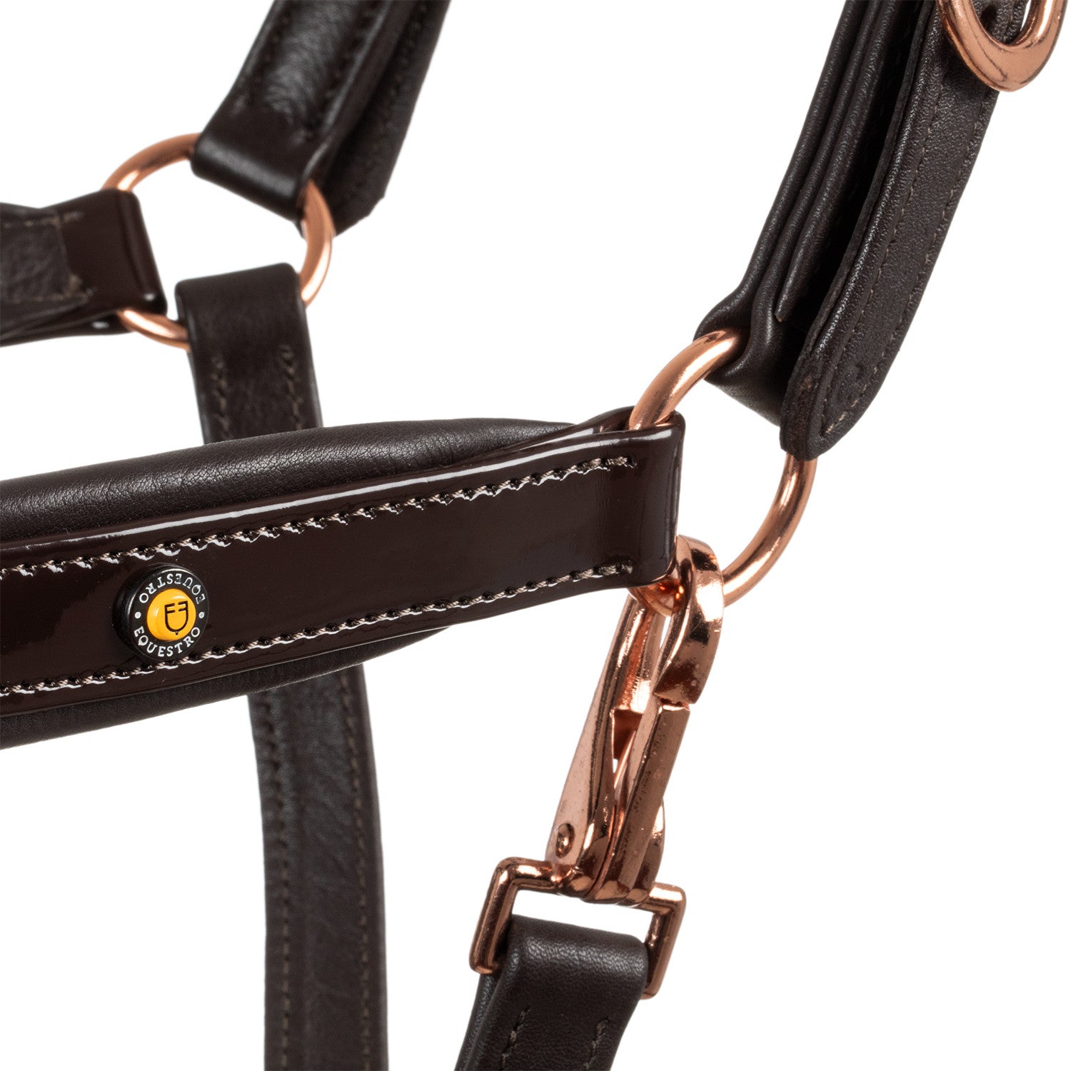 Polished leather halter with rose gold buckles