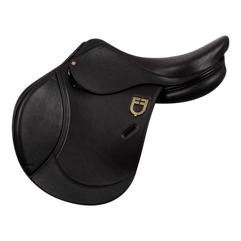 Earth jumping saddle in double leather with embossed logo