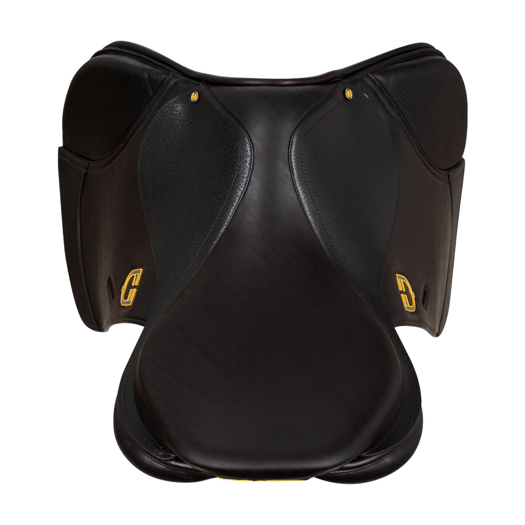 Earth jumping saddle in double leather with embossed logo