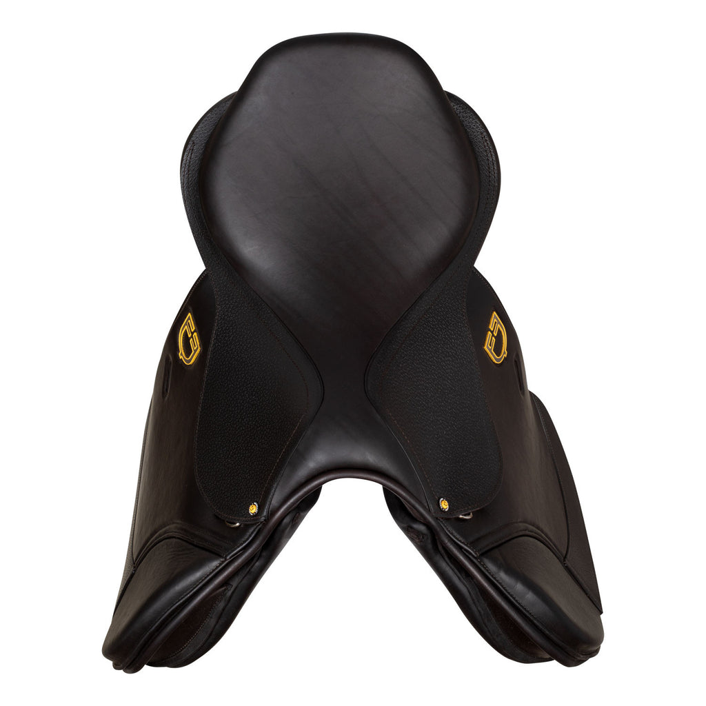 Earth jumping saddle in double leather with embossed logo