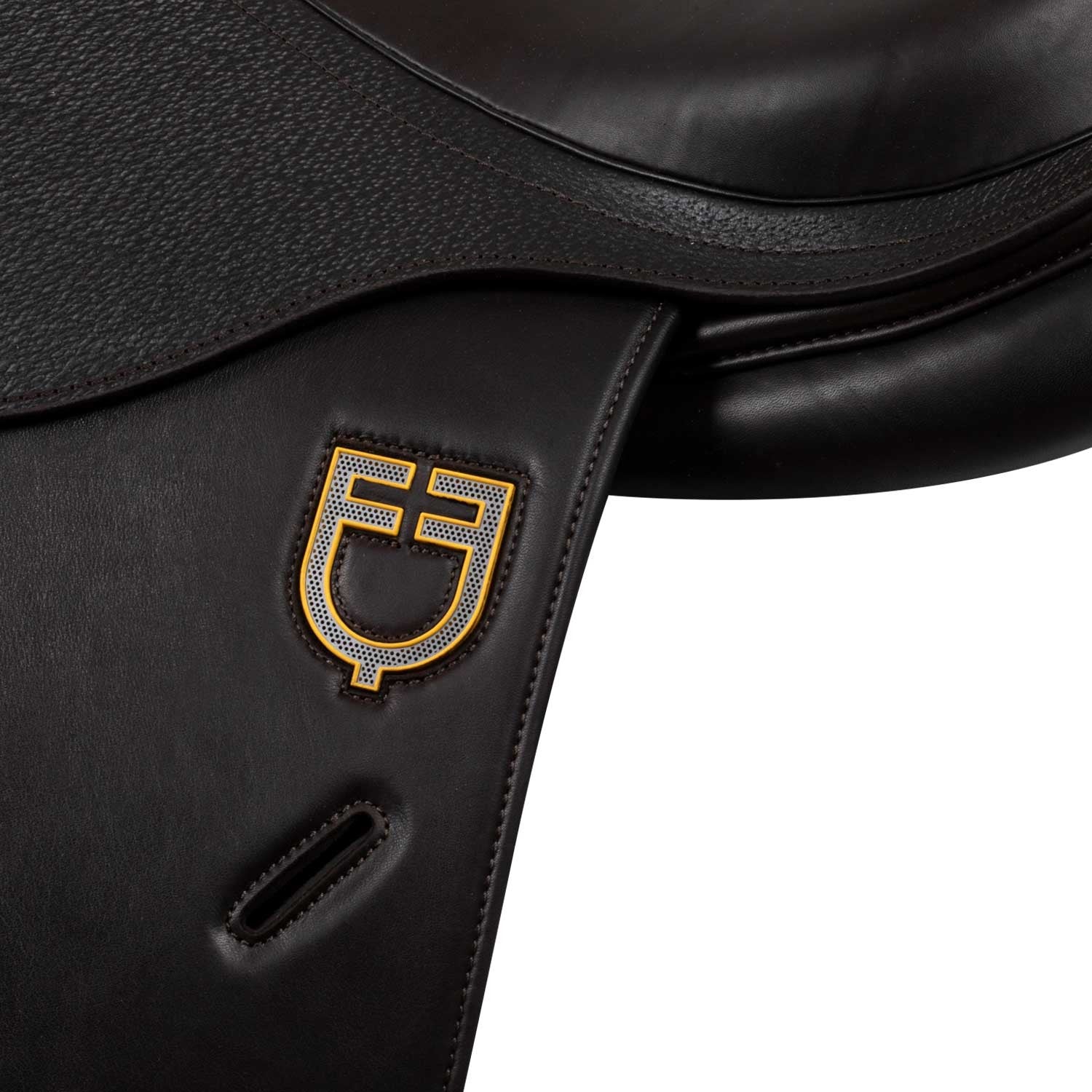 Earth jumping saddle in double leather with embossed logo