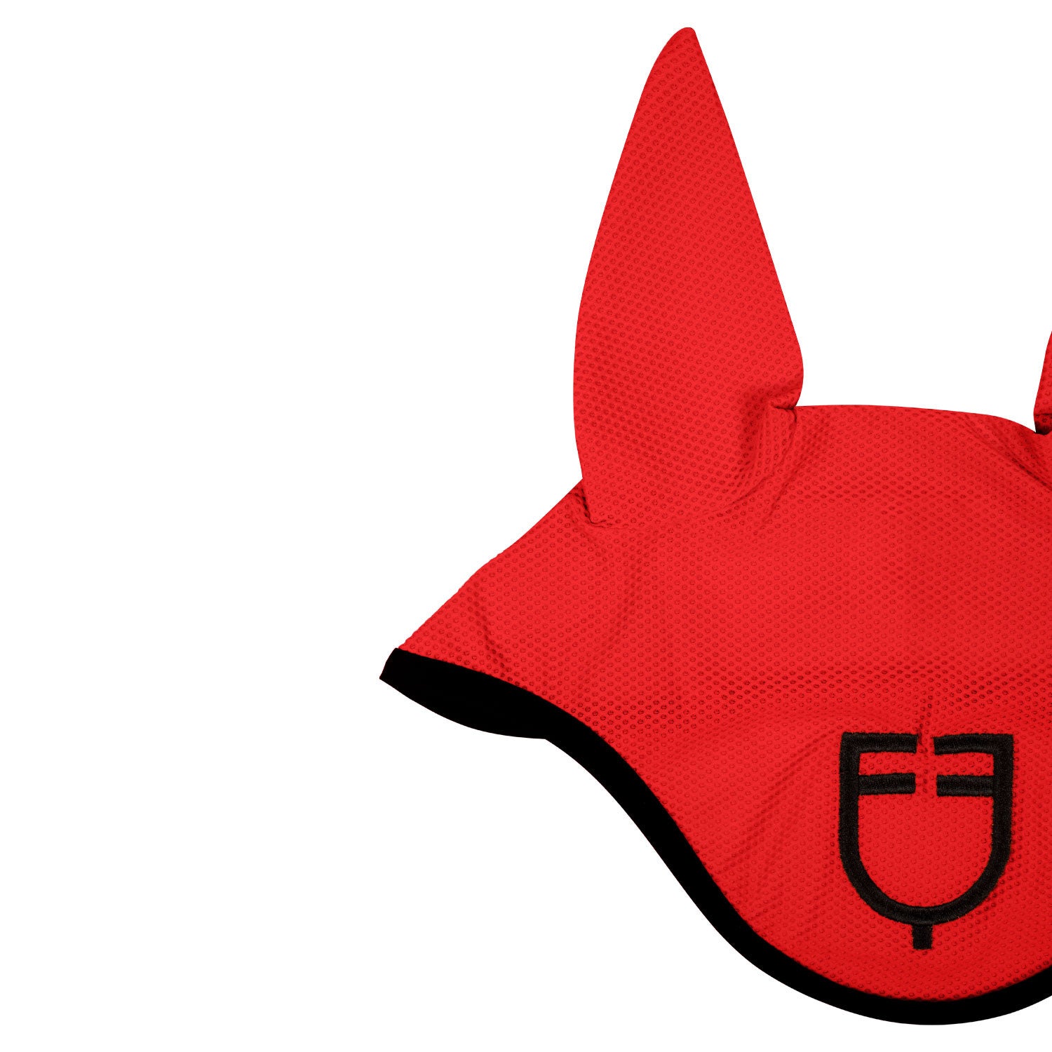 Perforated fabric fly veil with logo