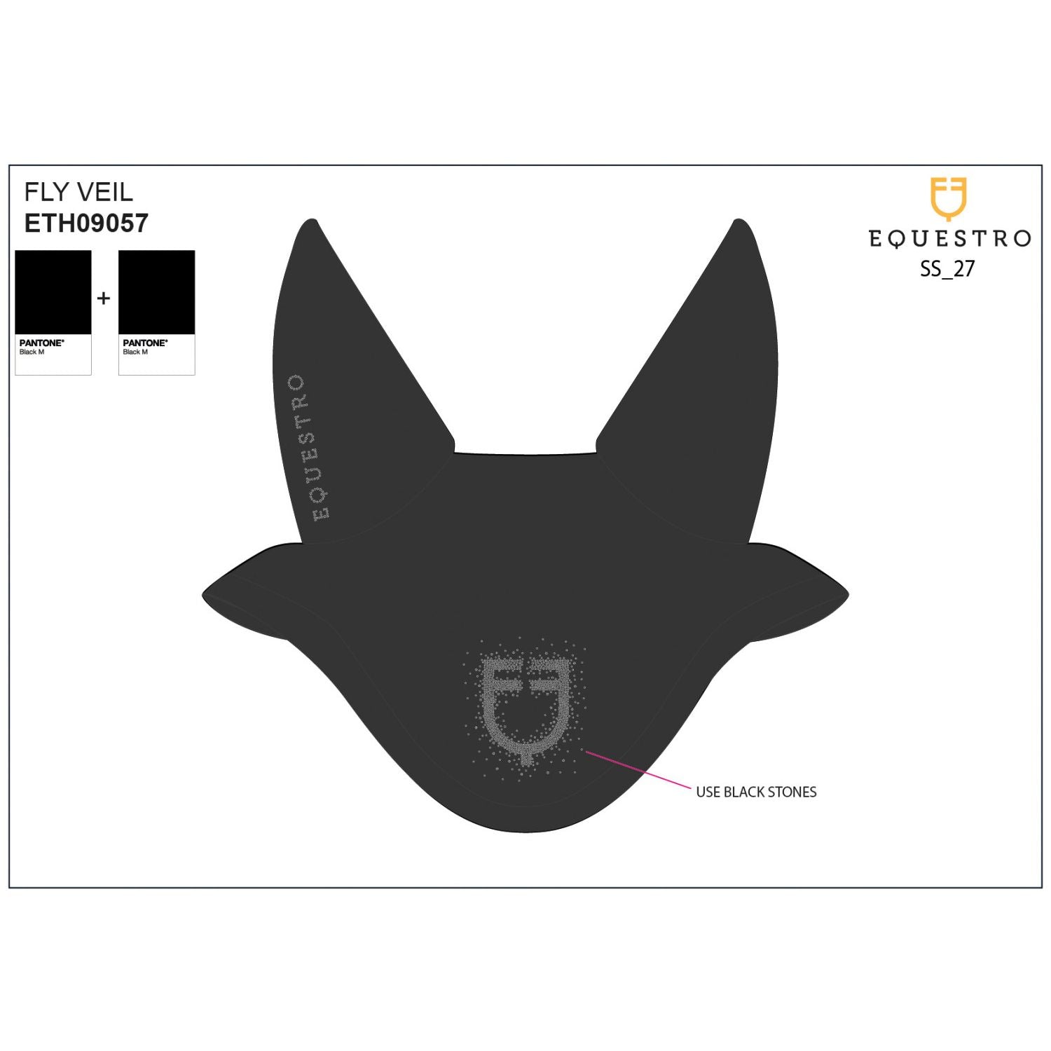 Fly veil in technical fabric with rhinestone logo