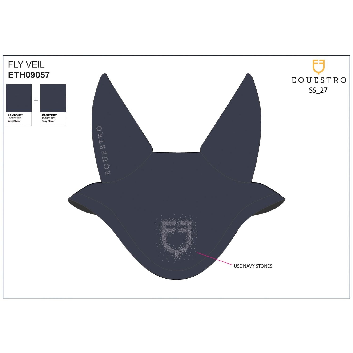 Fly veil in technical fabric with rhinestone logo
