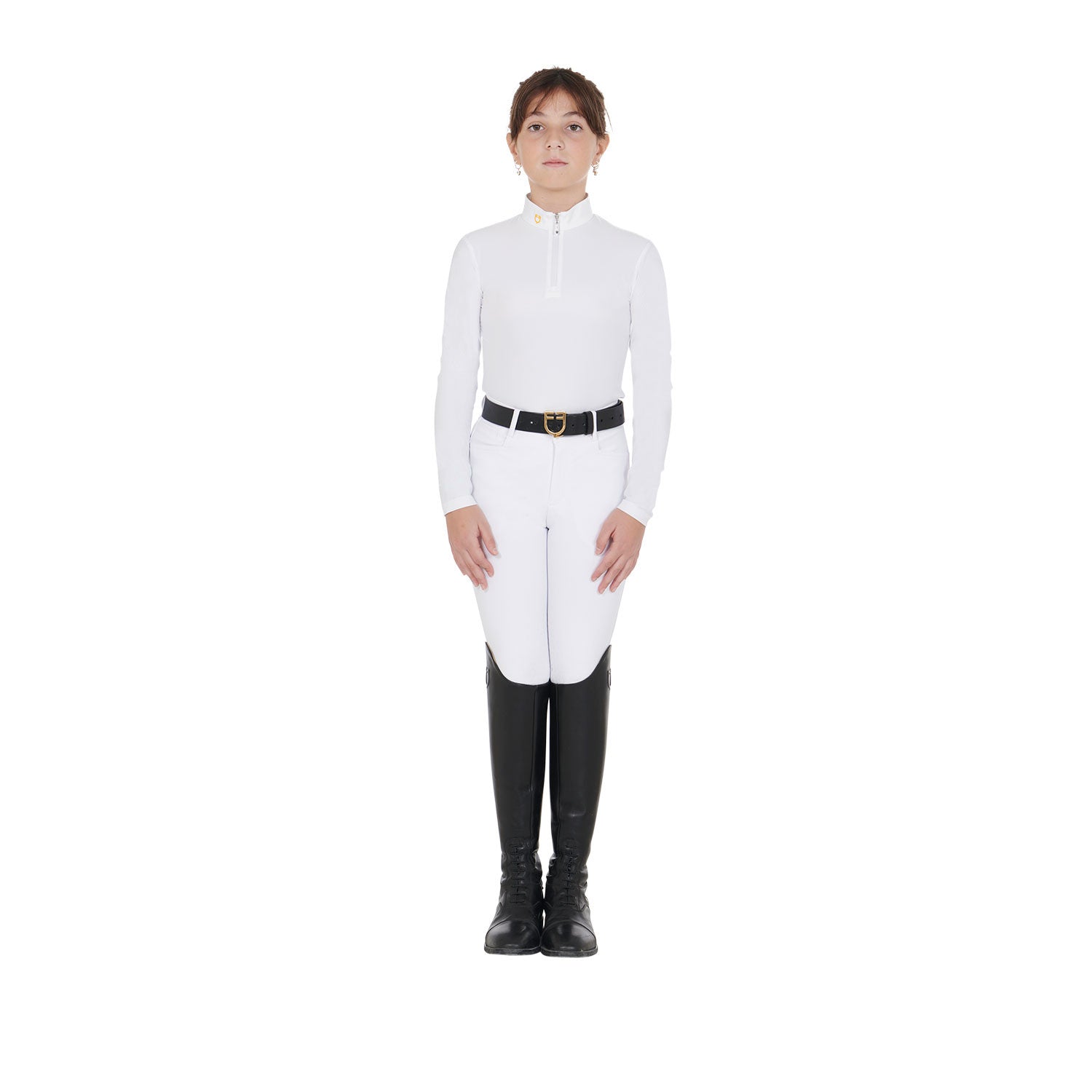 Girl's slim fit polo shirt in technical fleece fabric