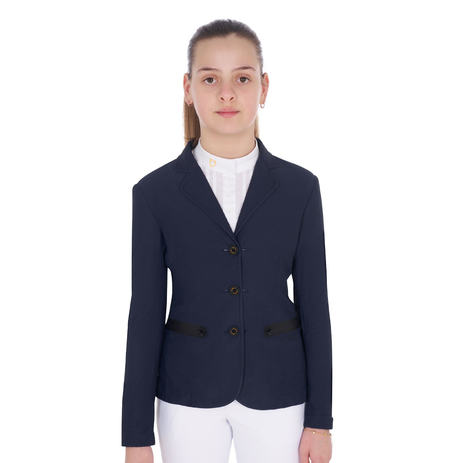 Equestro Girls' three-button competition jacket perforated fabric