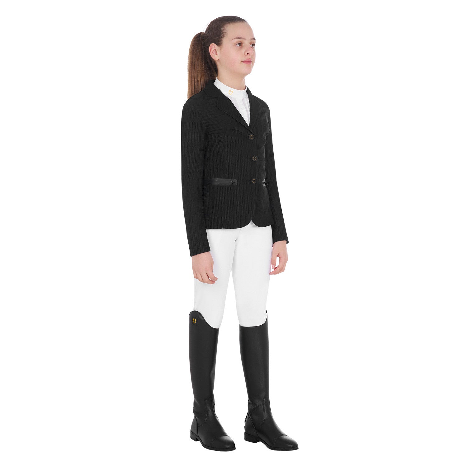 Girls' three-button competition jacket perforated fabric