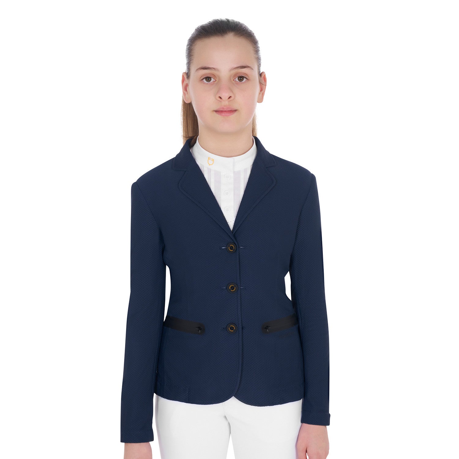 Equestro Girls' three-button competition jacket perforated fabric