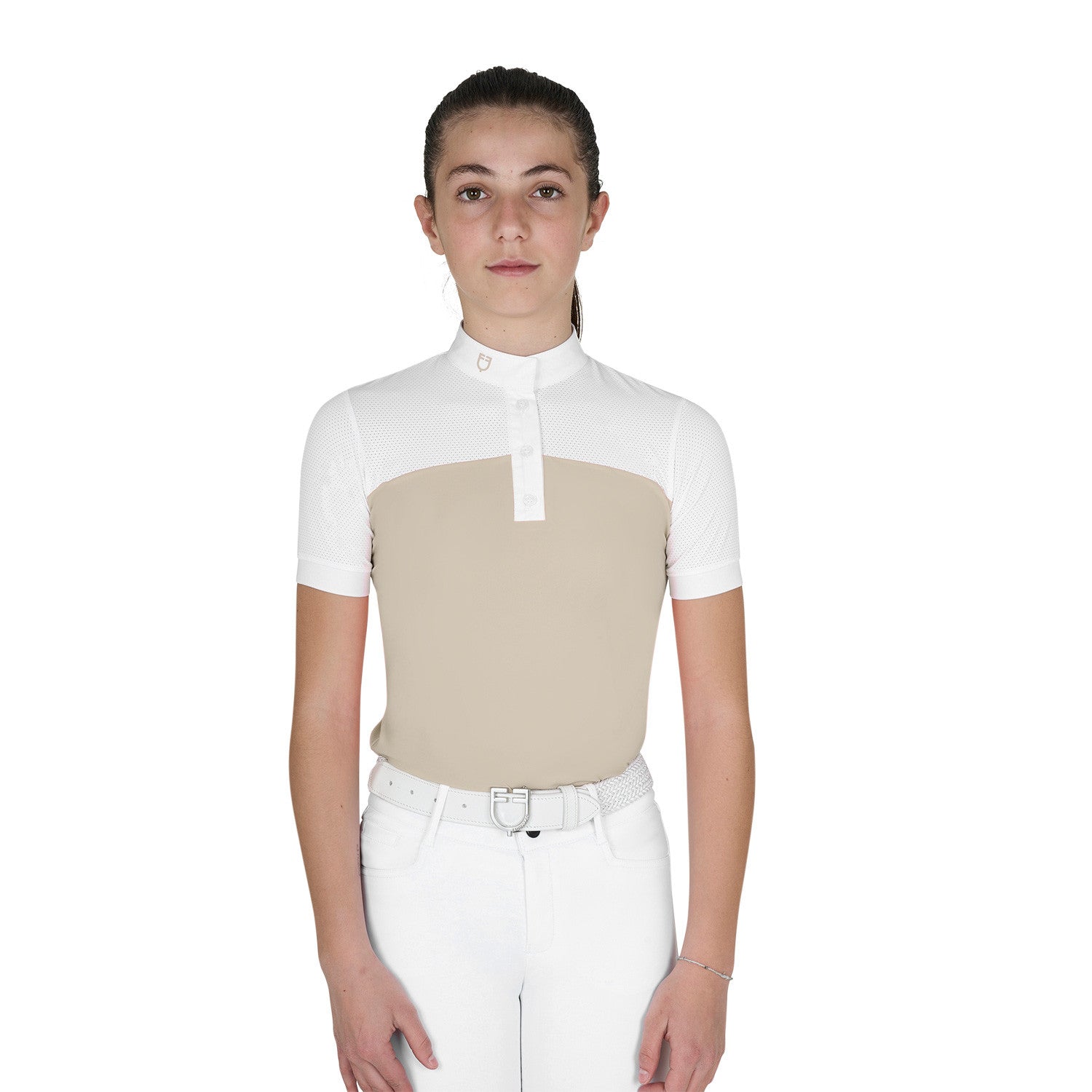 Equestro Girls' slim fit competition polo shirt with perforated fabric