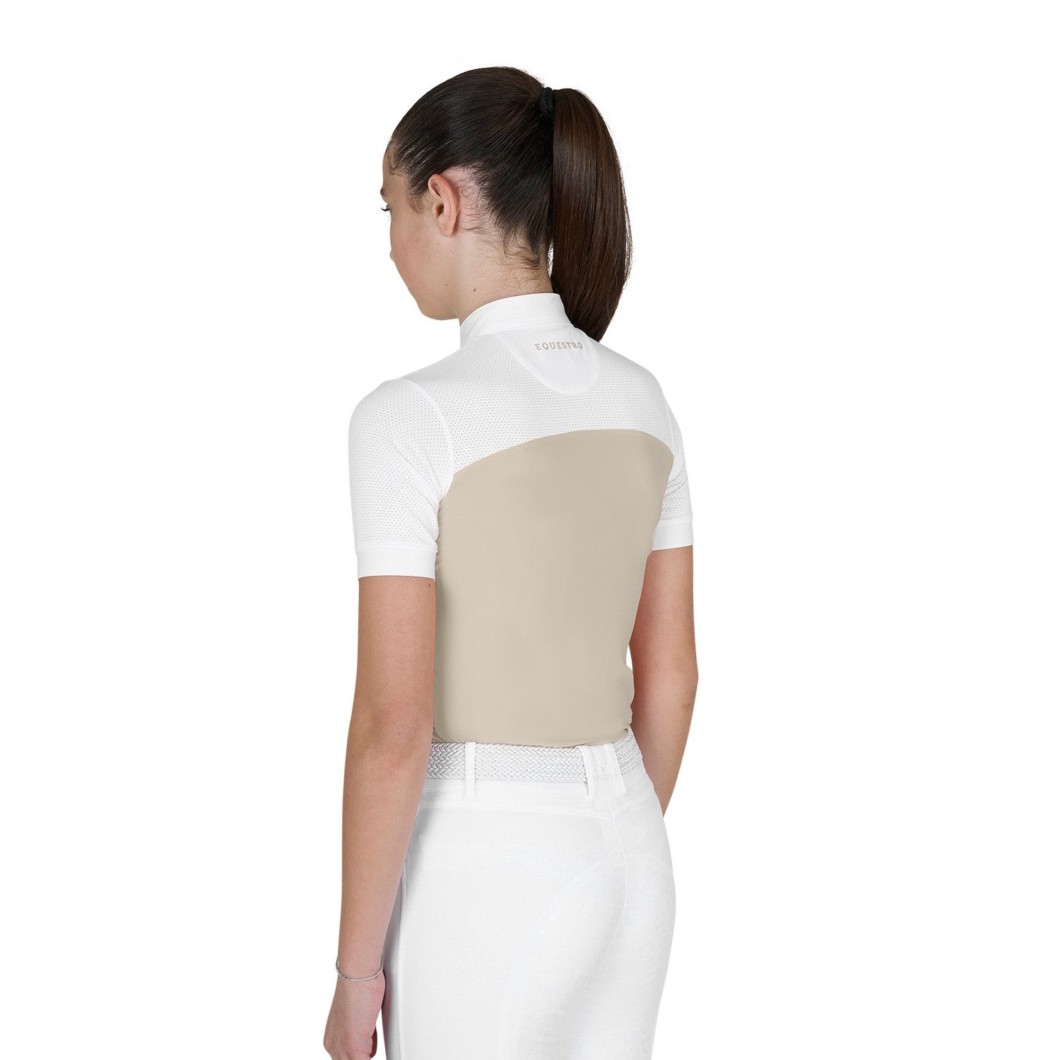 Girls' slim fit competition polo shirt with perforated fabric