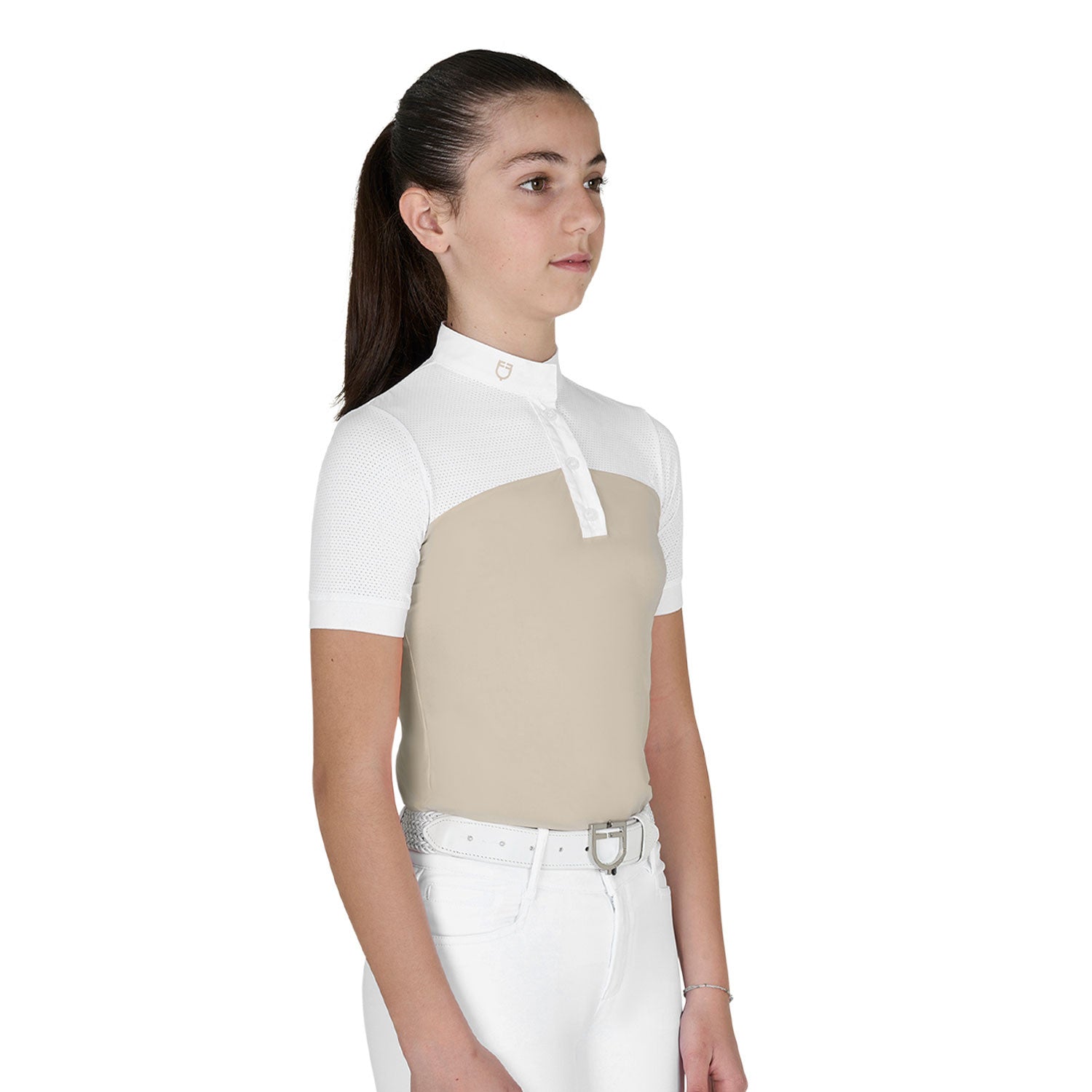 Girls' slim fit competition polo shirt with perforated fabric